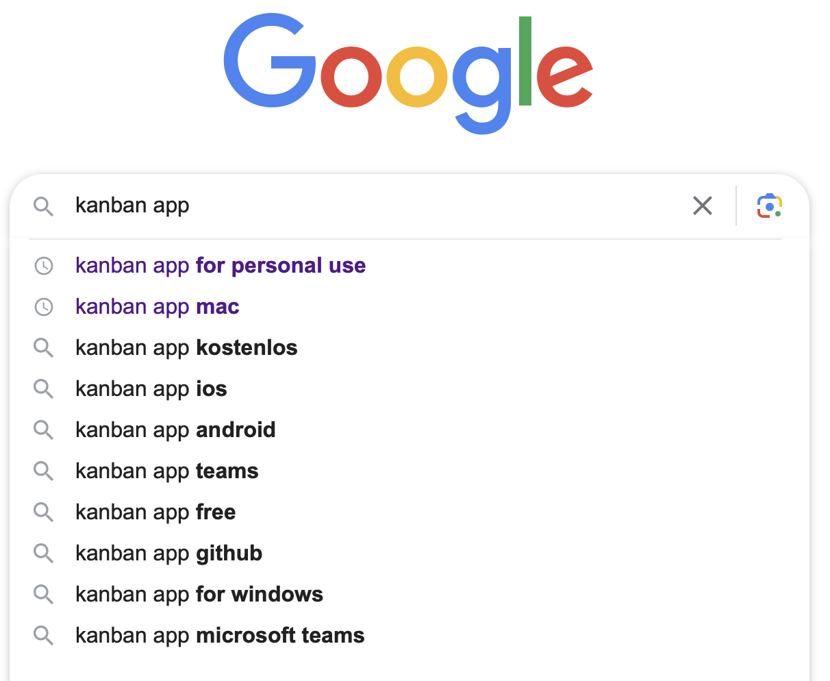 Google Kanban App Auto Suggest