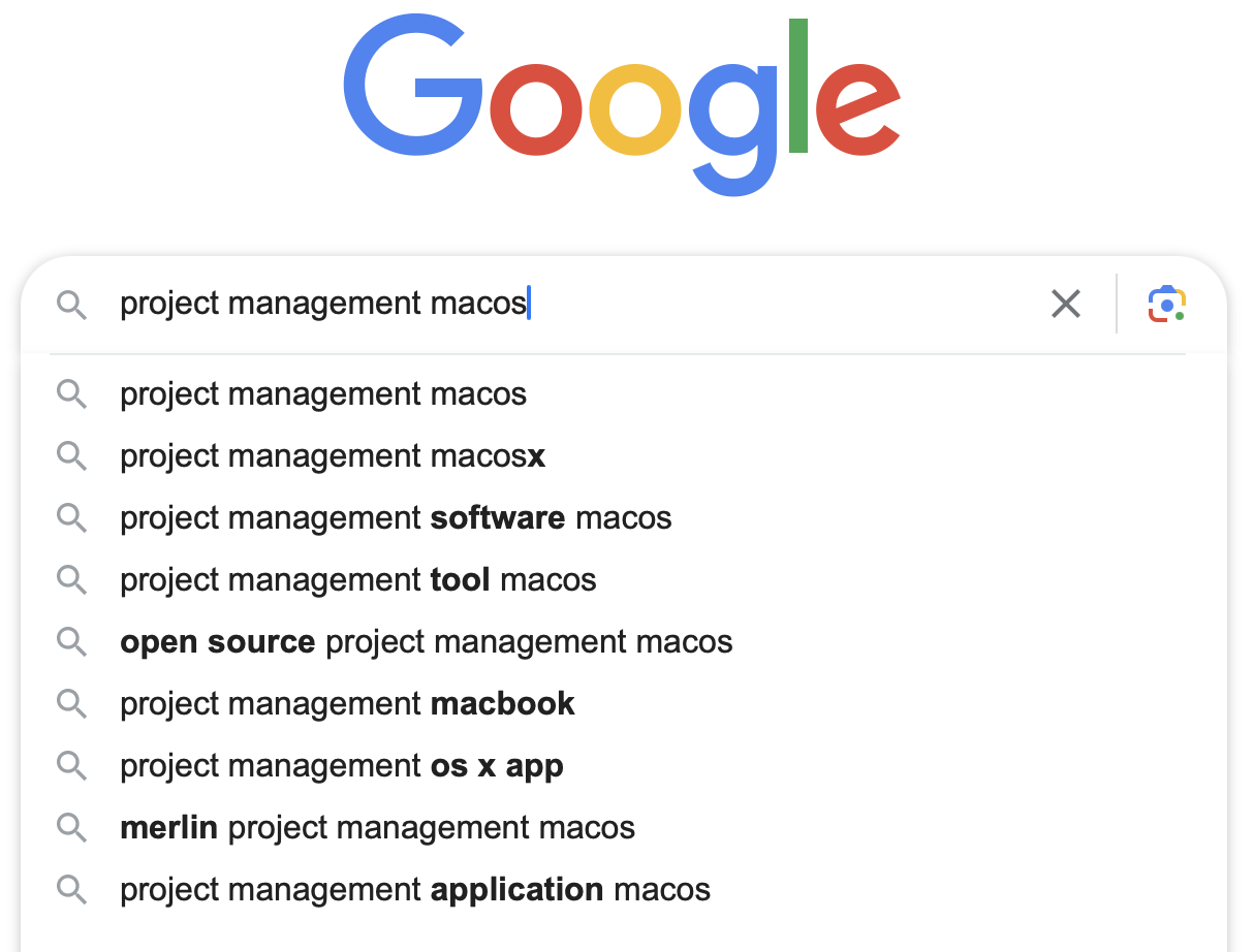 Google Project Management Auto Suggest